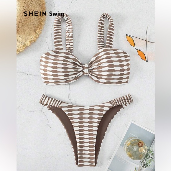 SHEIN Other - SHEIN Brown and White Patterned Bikini